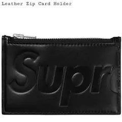 新品　supreme Leather Zip Card Holder black