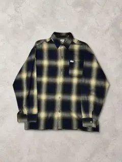 【USA製】CALTOP ネルシャツ　ブラック×カーキ×ベージュ　オンブレ