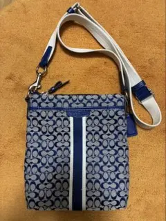 【希少色】coach シグネチャー ネイビーストライプ　ショルダーバッグ
