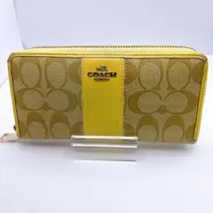 黄*読様 【COACH】ベージュ イエロー シグネチャー 長財布 ラウンドファス