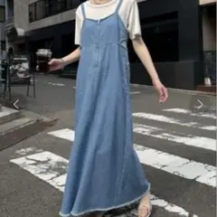 チャオパニックティピー　綿麻デニムカットアウトZIPキャミワンピース　S ブルーのサムネイル