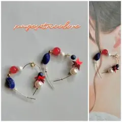 No.101*7 トリコロールなハートフープピアス/イヤリング
