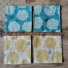 ハンドメイド コースター 刺し子風 ミモザ イエロー② 4枚セット
