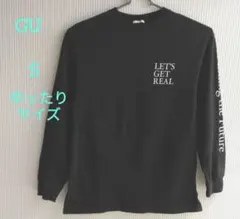 GU　ゆったりサイズ　プリント長袖カットソー 黒 Sのサムネイル