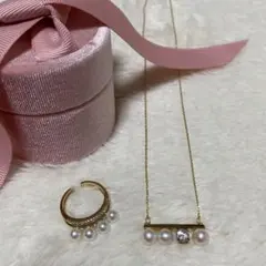 美品！パールネックレスとリングのセット