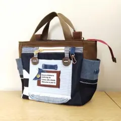 デニムリメイク パッチワークトートバッグ カーキ