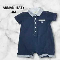 ARMANI BABY 半袖ロンパース 3M ネイビー ロゴ 襟付き