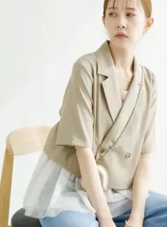 ロペピクニック　セットアップ対応/麻調シアークロップドジャケット　M