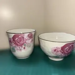 セラミック藍　花ことばシリーズ　飯碗 湯呑み(バラ)