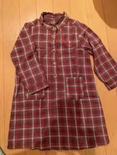 BEBE 赤系チェック柄襟付き七分袖ワンピース