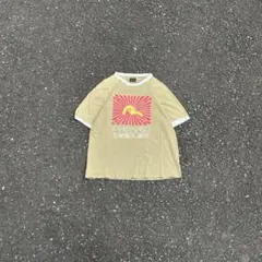 EVISU リンガーT カモメ フェード Tシャツ ロゴ 短丈 Y2K 日章旗 