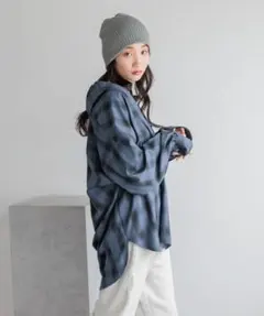 【美品】LOWRYS FARM オンブレチェックシャツ オーバーサイズ