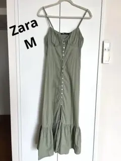 Zaraグリーン色マキシ丈ワンピースリネンサイズM