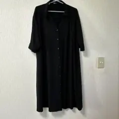 黒 半袖 シャツワンピース 3L レーヨン100%
