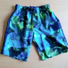 美品アディダス男の子水着 青緑パターン 150　ポケット付き