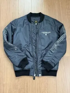 【人気】BAPE MA-1 袖ロゴ フライトジャケット S ブラック　エイプのサムネイル