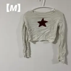 美品✨️【M】アイボリー クロップドセーター 赤い星刺繍 ニット