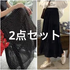 shein ブラックドットフレアスカート Sサイズ　ベロアロングスカート