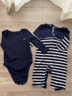 Gap ギャップ　ネイビー ストライプ 無地 ロンパース 2点セット
