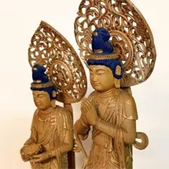 観音菩薩勢至菩薩像の2体。仏像彫刻。オブジェ和インテリア。御守りお守り。 観音菩薩勢至菩薩像の2体。仏像彫刻。オブジェ和インテリア。御守り