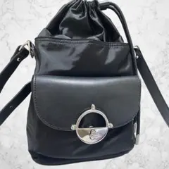 DIESEL ディーゼル　ショルダーバッグ　巾着　ナイロン×レザー　ブラック　黒のサムネイル