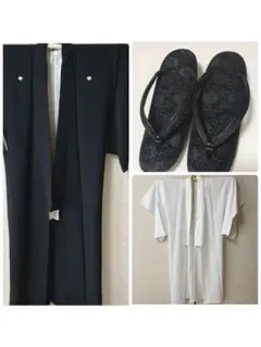 正絹　五つ紋　喪服　長襦袢　草履　3点セット　着物　黒　 ブラック　まとめ売り