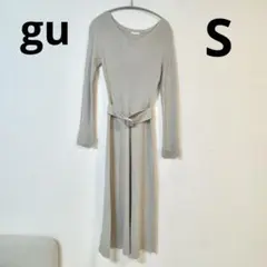 gu リブニット ワンピース Vネック ベージュ Sサイズ ベルト付 レディース