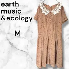 アース ドット柄ワンピース【M】レース 花柄 前開きウエストゴム 裏地付き 春夏
