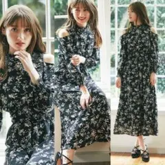 トッコクローゼット　花柄　モノトーンフラワーロングワンピース　ノエラ　スナイデル