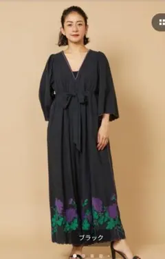 新品】フリーダ インド綿スカラップ刺繍サロペット 黒×紫 フリーサイズ