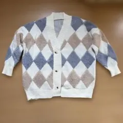 ボア風ダイヤモンドパターンカーディガン