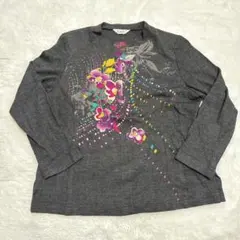 長袖トップス ニット グレー 花柄　肩パッド 婦人服 ミセス シニア 昭和レトロ