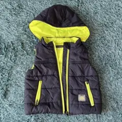 フード付きダウンベスト ネイビー/イエロー