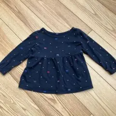 リボン柄ネイビー長袖Tシャツ 12-18ヶ月