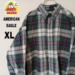 USA古着 AMERICANEAGLE ネルシャツ　XL グリーン　ネイビー