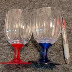 プラスチック製ワイングラス 赤青2個セット