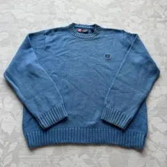 CHAPS チャップス コットンニット セーター Lサイズ 刺繍ロゴ ブルー