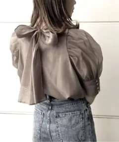 SNIDEL グレーベージュ ハーフスリーブオーガンジーブラウス