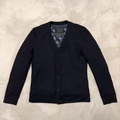 ナノユニバース 西川ダウン ノーカラー ジャケット カーディガン ウール 紺