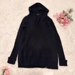 23区　Vネック フーデット ニットチュニック　コットン　ネイビー