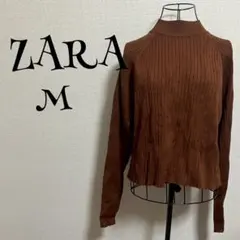 ZARA/ザラ/ブラウン/ニットセーター/M/ バックボタン/リブ編み