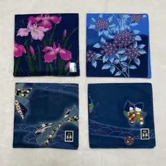 【新品未使用】ハンカチ/レディース/4枚セット/藍染/花柄/和柄のサムネイル