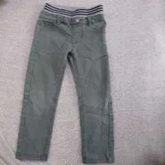 オリーブグリーン ロングパンツ ストライプウエストバンド