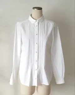 BURBERRYバーバリーブルーレーベル丸襟ロゴ刺繍長袖シャツ３６ホワイト