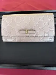 GUCCI グッチ GG柄 リボン レザー 長財布 ピンクのサムネイル