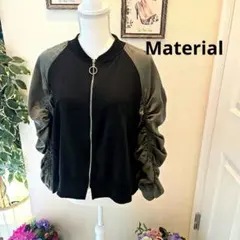 はーちゃん様専用　Material 異素材ギャザー袖ジップアップブルゾン黒カーキ