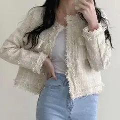 ノーカラーツイードジャケット