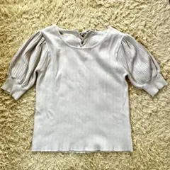 【美品】ウィルセレクション パフスリーブ M リブ 半袖 アイボリー トップス