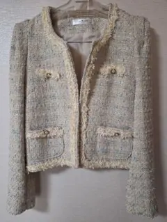 ツイード フリンジジャケット ベージュ系