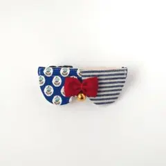 ネコ(＆小型犬)の首輪 ブルーのお花とボーダーの丸襟